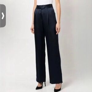 Michelle Mason Silk Wide Leg Trouser, 0 Black -Unhemed Inseam 28” Pockets Pleats